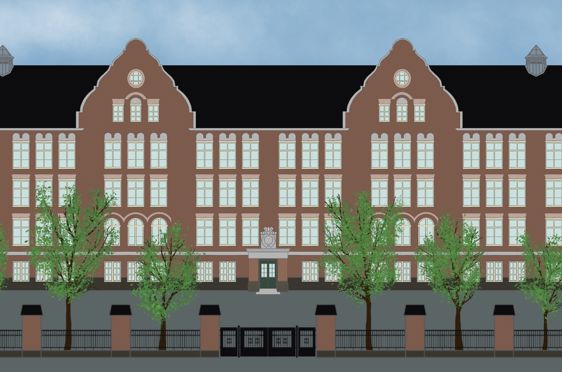 En stor bygning med mange vinduer