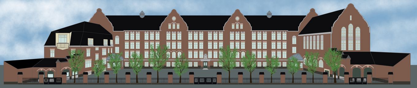 En stor bygning med mange vinduer