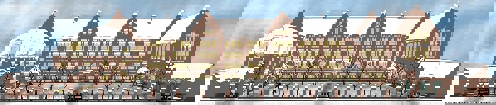 Et stort bygg med mange vinduer Et stort bygg med mange vinduer